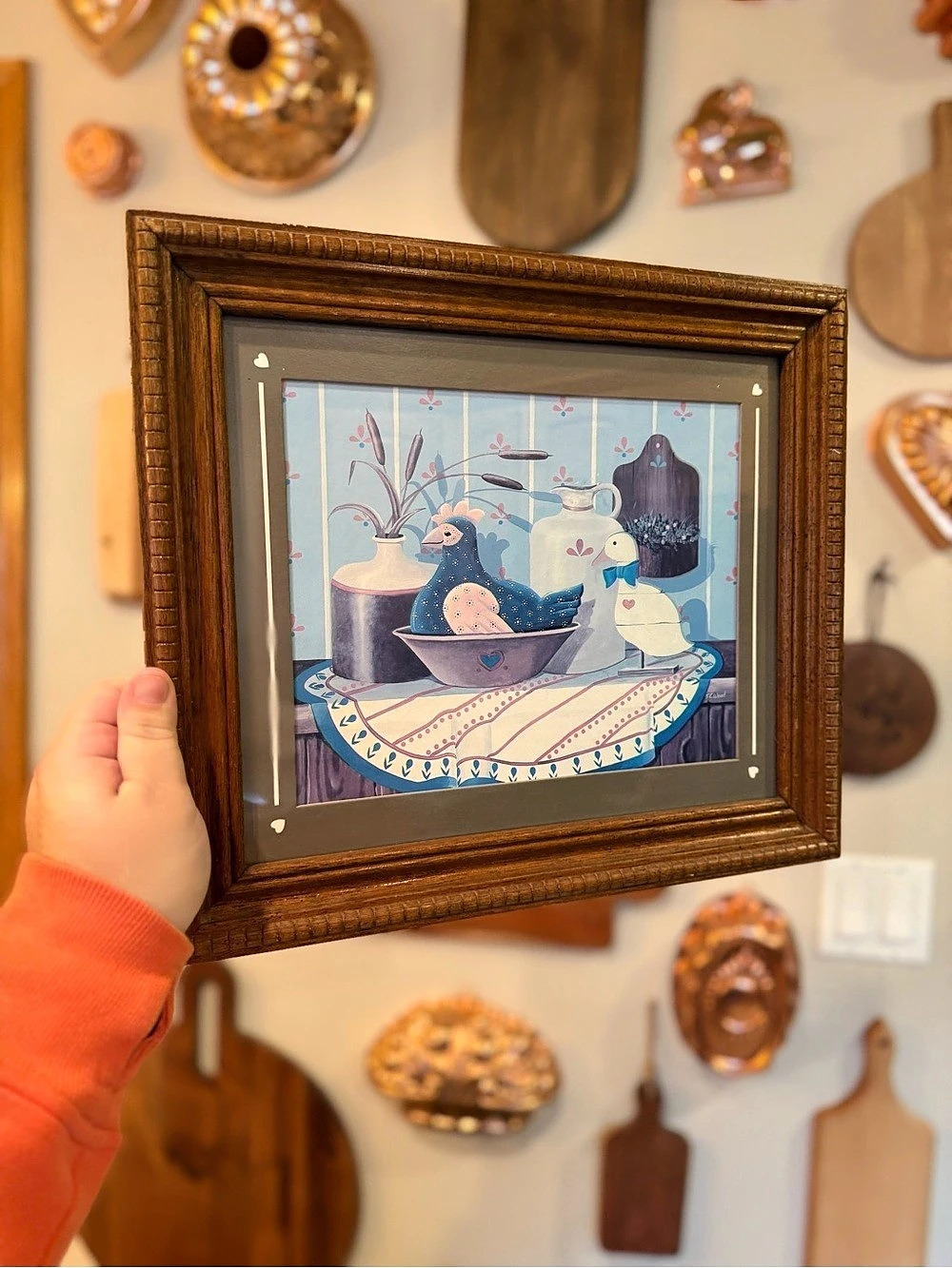 Vintage Framed Duck Folk Art Print 12x14 Country Kitchen Cottagecore Wall Decor